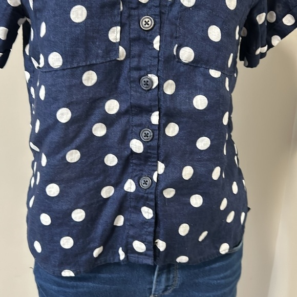 Anthropologie Maeve Polka Dot Printed Buttondown Surf Shirt Navy White Sz XS - Picture 6 of 13